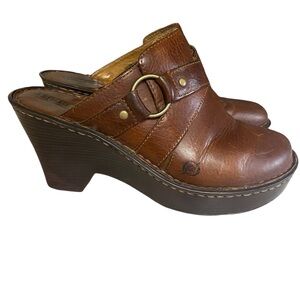 Born Clogs Mules Heel Leather Womens Brown Slip On Size 8